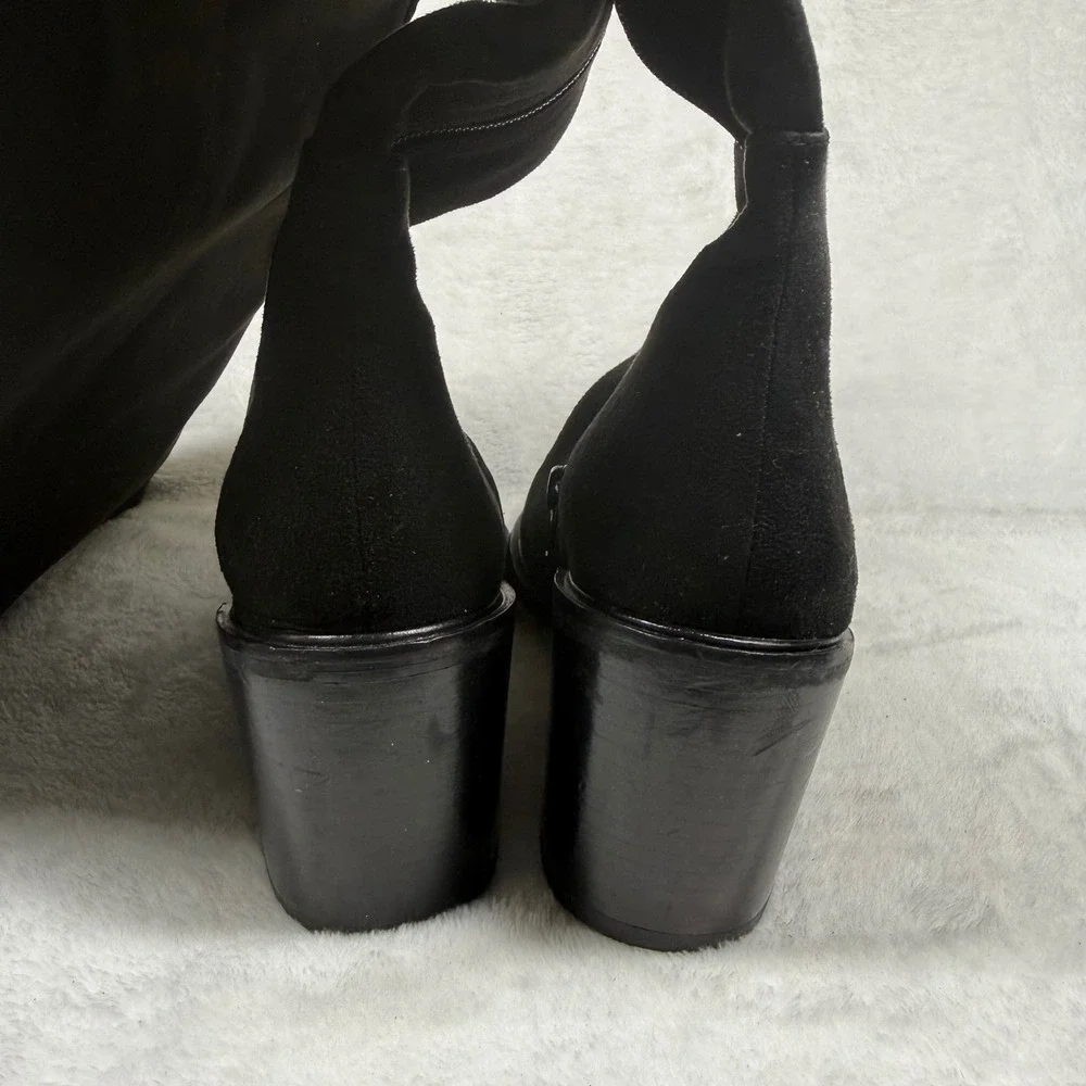 Seychelles Black Over the Knee Fabric Block Heel Boots Womens 7 Side Zip Pointed